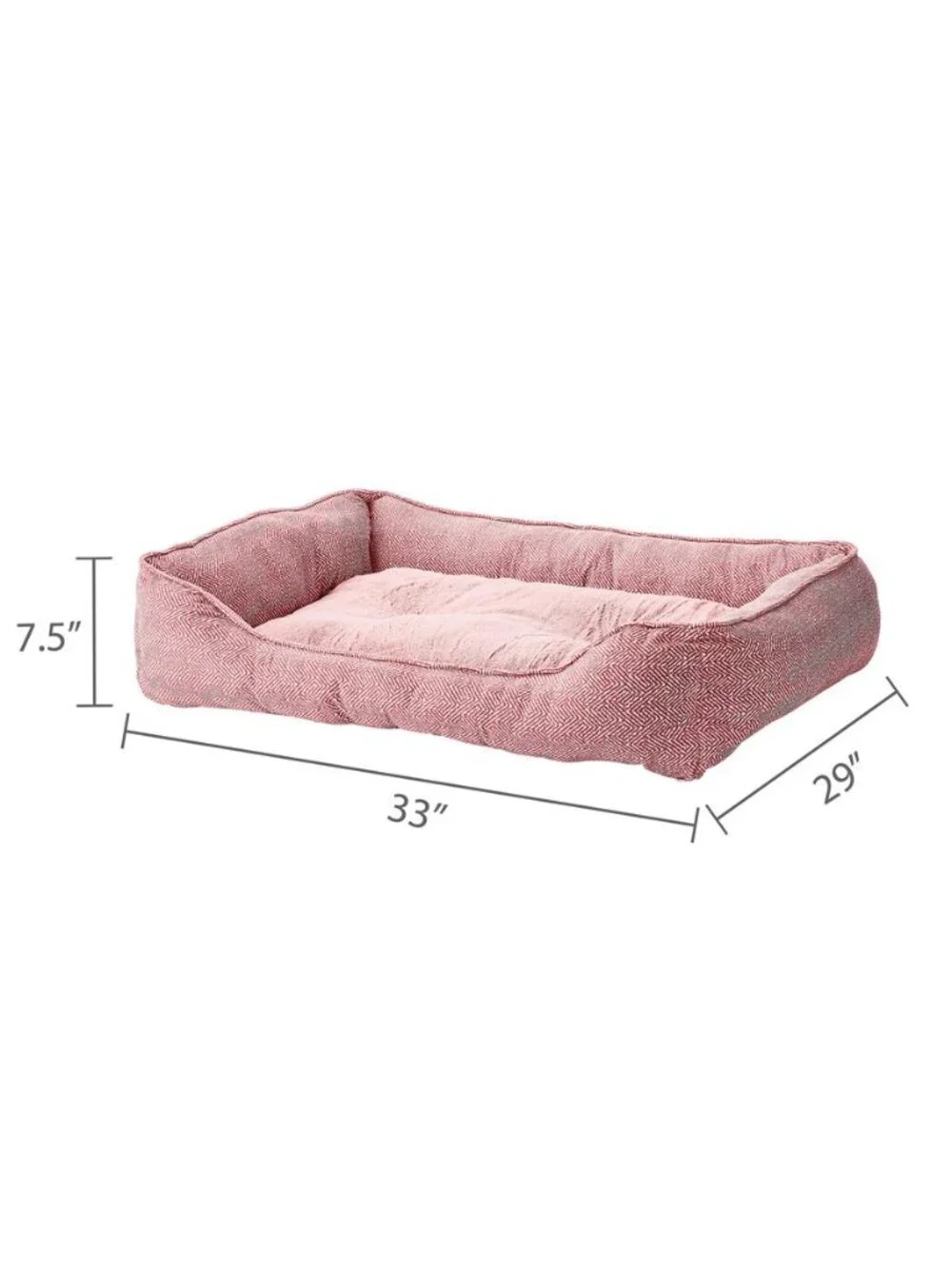 Large Flannel Waffle Texture Bolster Cat or Dog Bed, Pink, 27